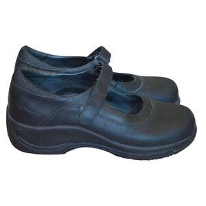 Dansko Black Leather Mary Jane Clogs Women's Size 39 US 8.5 Hook & Loop Workwear